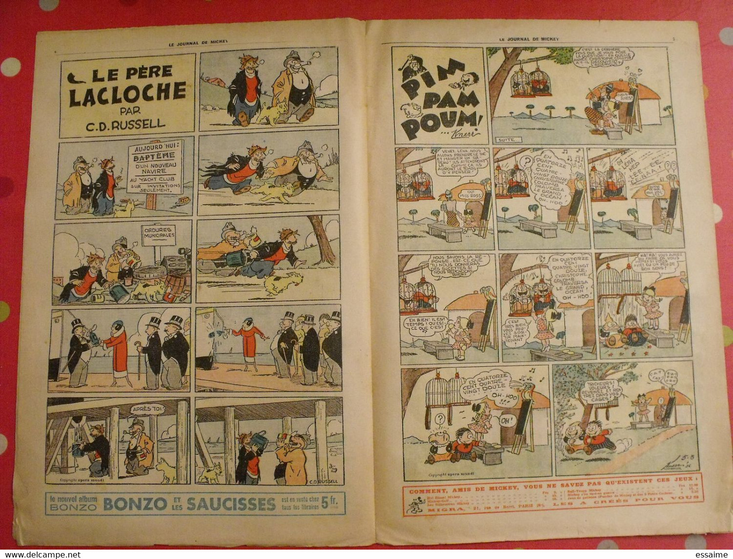 5 n° du journal de Mickey 1936. jojo lacloche pim pam poum luc bradefer malheurs d'annie donald