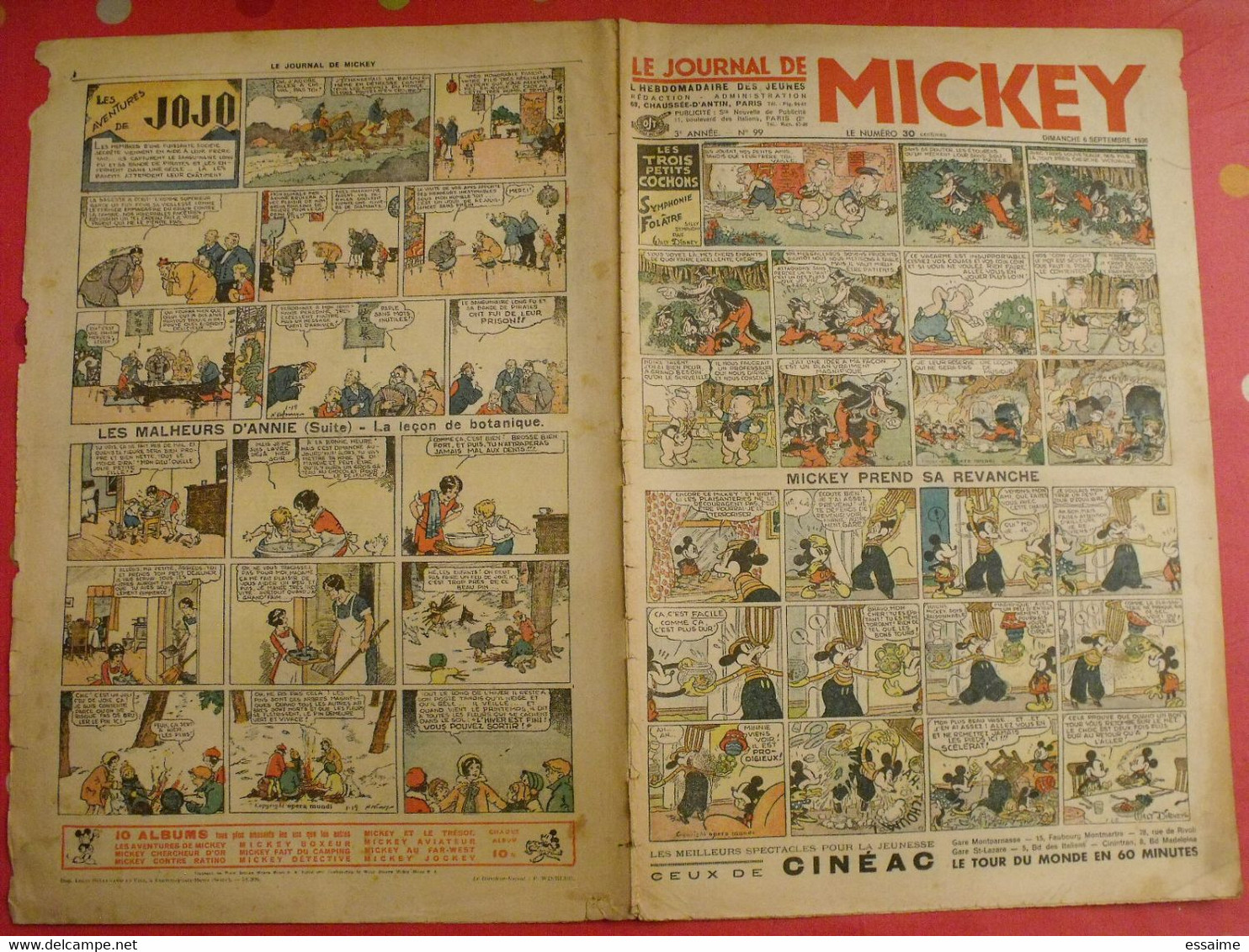 5 n° du journal de Mickey 1936. jojo lacloche pim pam poum luc bradefer malheurs d'annie donald