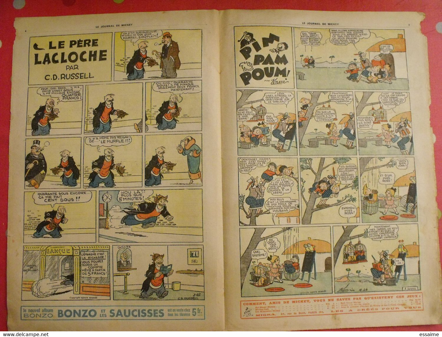 5 n° du journal de Mickey 1936. jojo lacloche pim pam poum luc bradefer malheurs d'annie donald