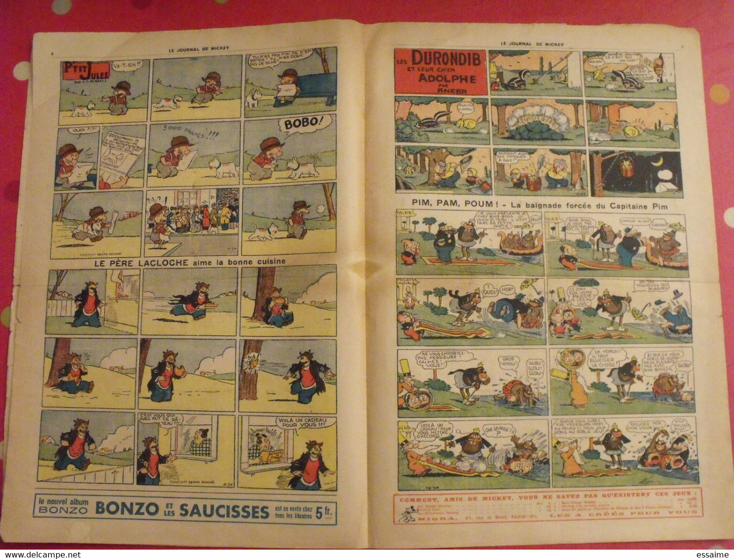 5 n° du journal de Mickey 1936. jojo lacloche pim pam poum luc bradefer malheurs d'annie donald