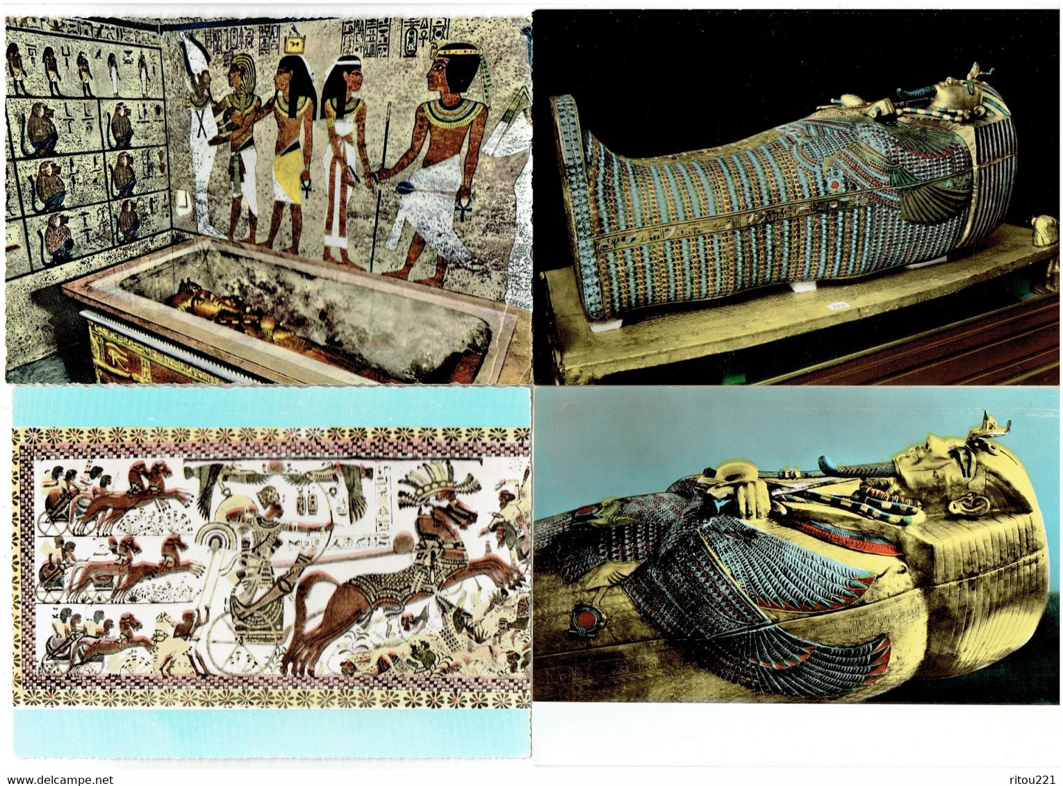 Lot 4 Cpm - Egypte - THEBES CAIRO - Tut Ankh Amun Chariot Singe Sarcophage - Museos