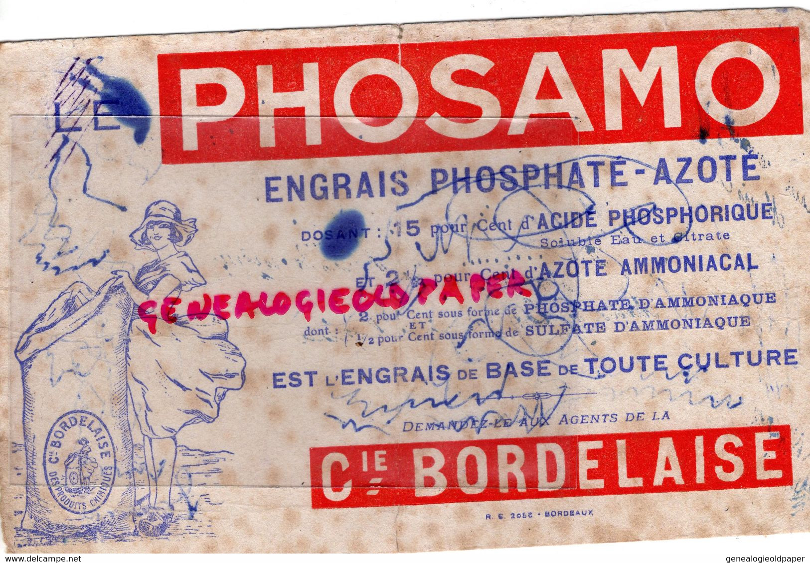 33- BORDEAUX- BUVARD PHOSAMO ENGRAIS PHOSPHATE AZOTE- AMMONIAQUE-ACIDE-COMPAGNIE BORDELAISE- - Agricoltura