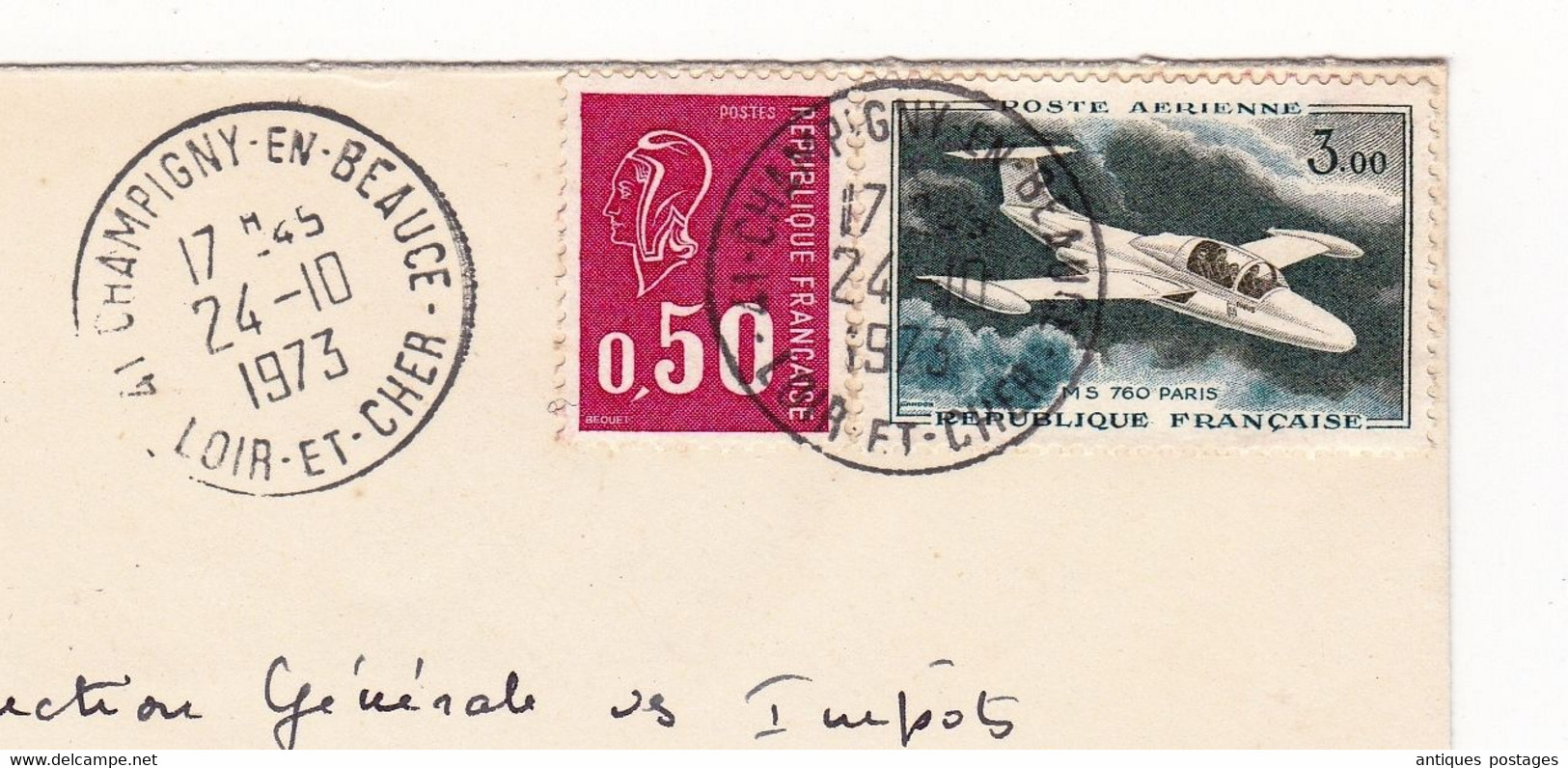 Lettre Recommandée 1973 Champigny En Beauce Loir Et Cher Pour Blois Poste Aérienne MS 760 Henri Hourtoule - 1960-.... Used