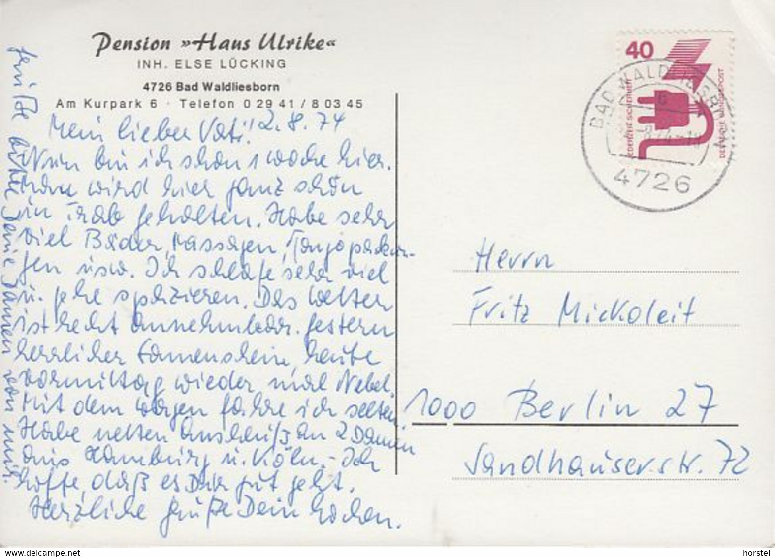 D-59556 Lippstadt - Bad Waldliesborn - Pension "Haus Ulrike" - Cars - VW Käfer - Opel Kadett - Nice Stamp - Lippstadt