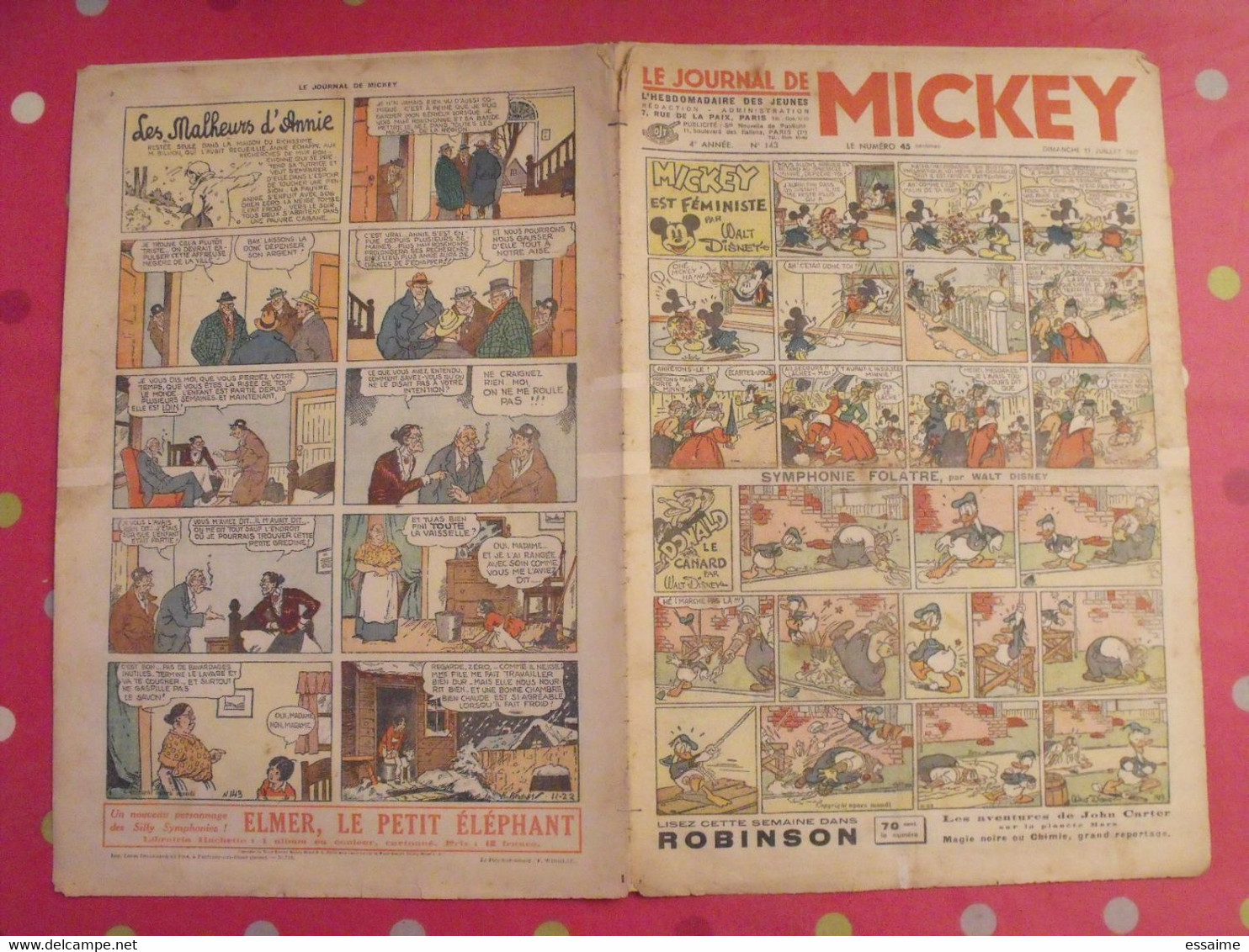 5 n° du journal de Mickey 1937. jojo richard jim la jungle malheurs d'annie donald cora tempête.