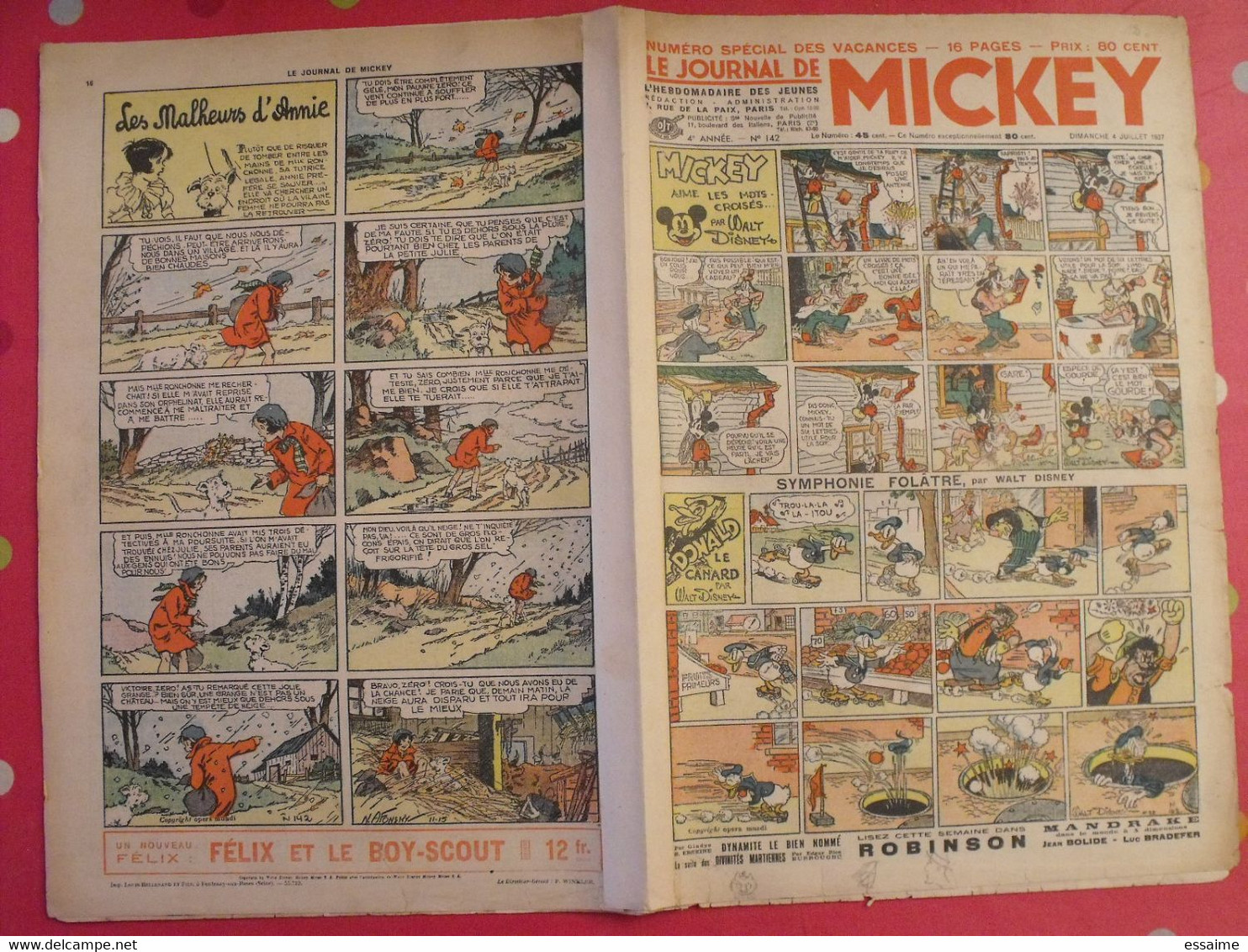 5 n° du journal de Mickey 1937. jojo richard jim la jungle malheurs d'annie donald cora tempête.