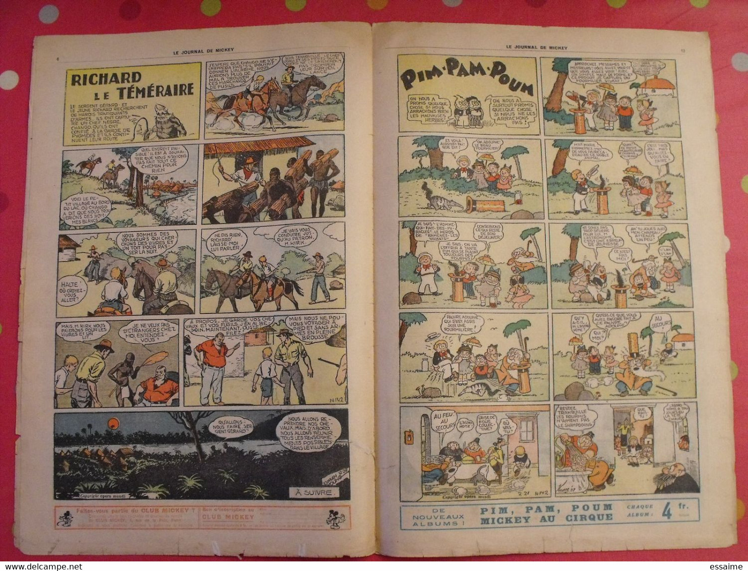 5 n° du journal de Mickey 1937. jojo richard jim la jungle malheurs d'annie donald cora tempête.