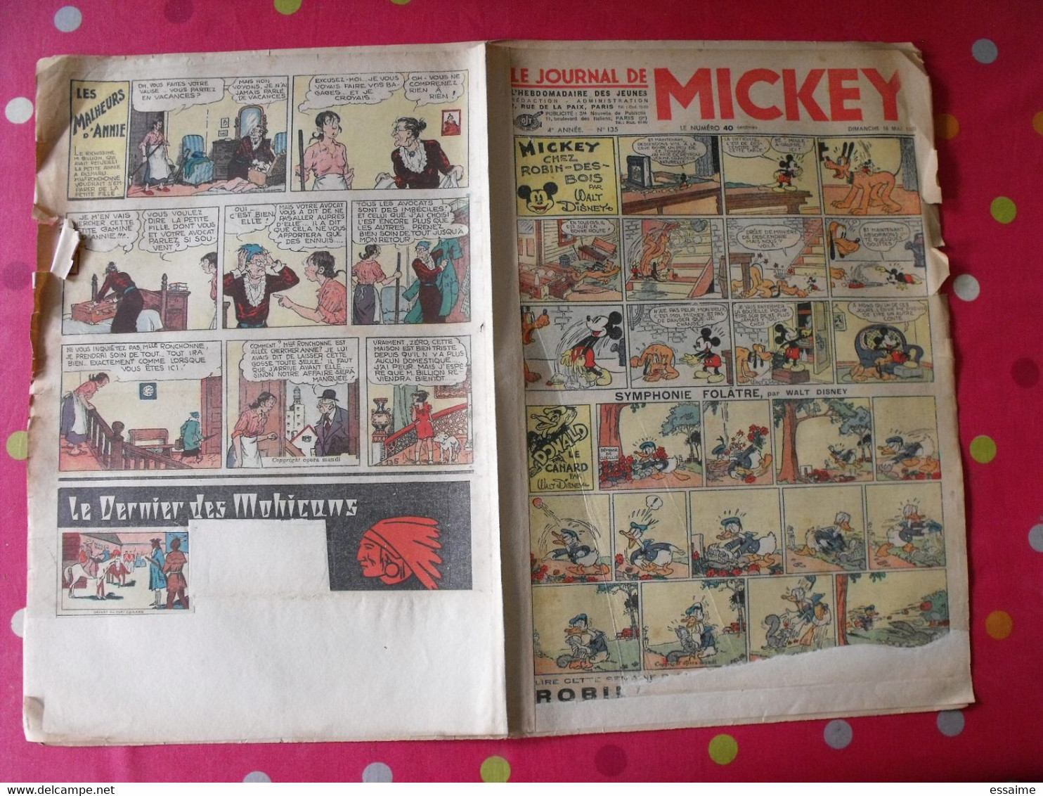 5 n° du journal de Mickey 1937. jojo richard jim la jungle malheurs d'annie donald cora tempête.