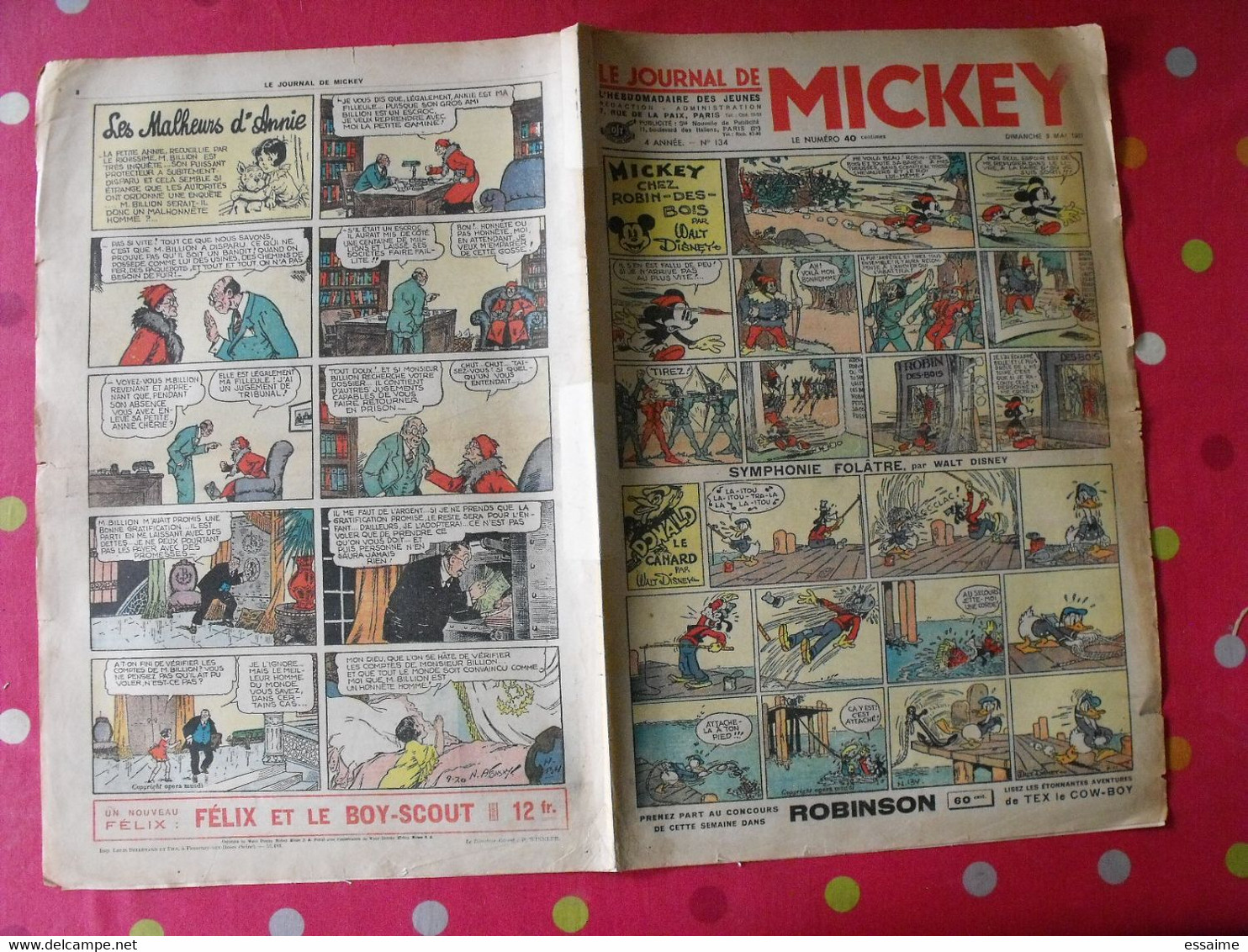 5 n° du journal de Mickey 1937. jojo richard jim la jungle malheurs d'annie donald cora tempête.