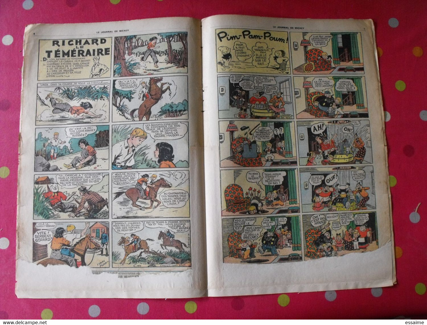 5 n° du journal de Mickey 1937. jojo richard jim la jungle malheurs d'annie donald cora tempête.