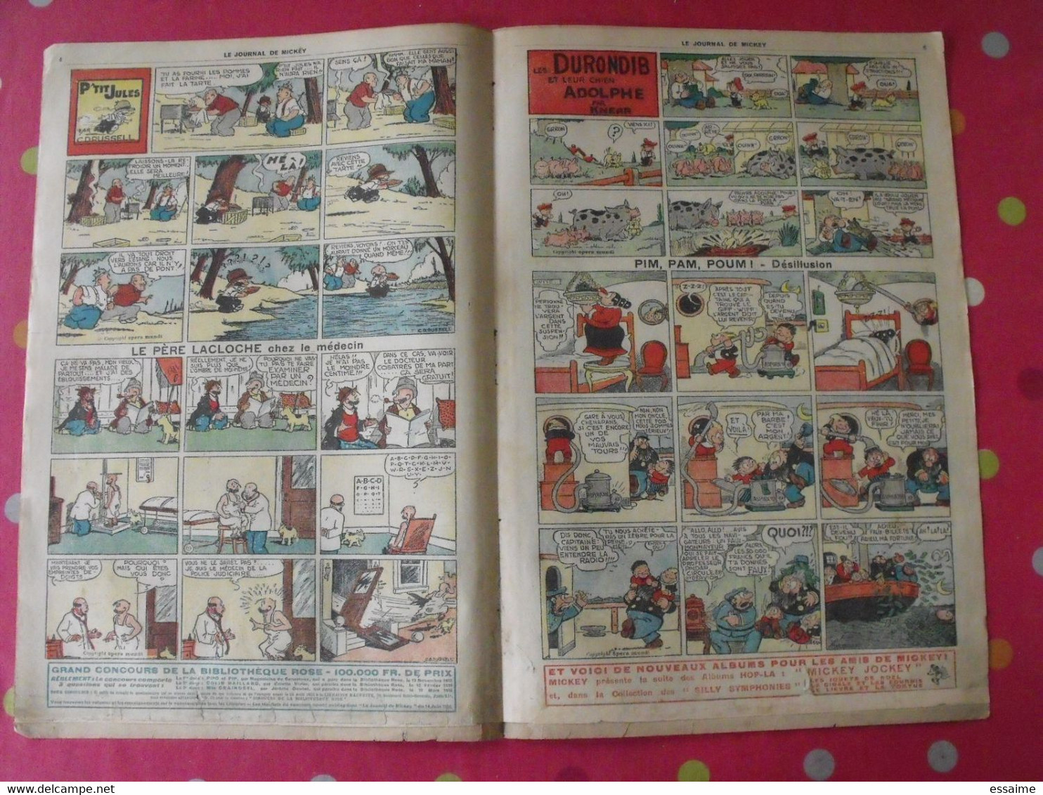 5 n° du journal de Mickey 1935-1936. jojo richard jim la jungle malheurs d'annie donald cora tempête.