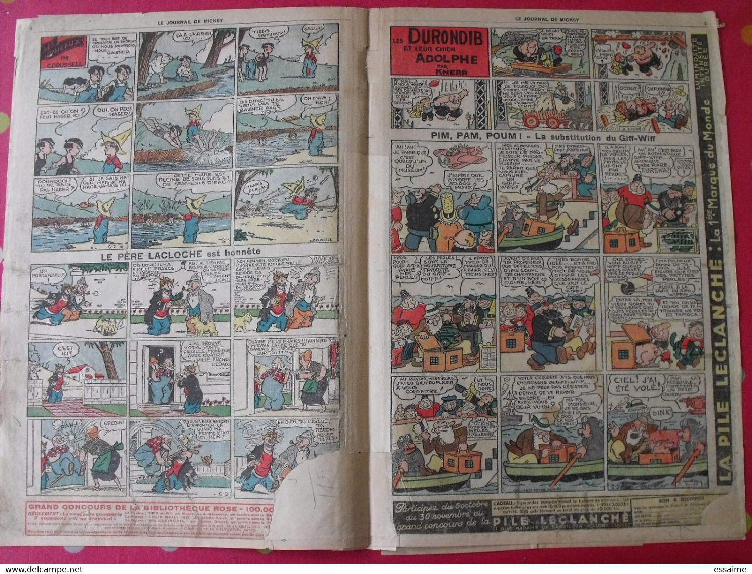 5 n° du journal de Mickey 1935-1936. jojo richard jim la jungle malheurs d'annie donald cora tempête.