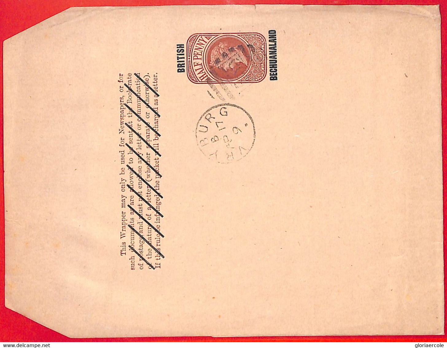 Aa3740 -  BRITISH BECHUANALAND - Postal History - Postmarked STATIONERY WRAPPER - 1885-1895 Kronenkolonie