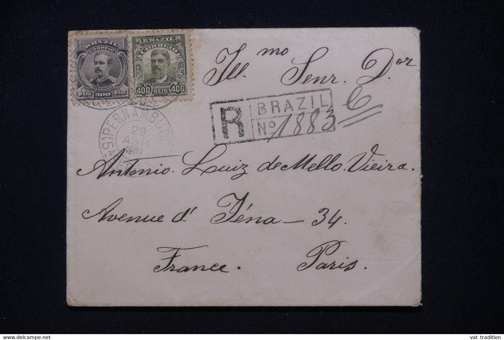BRÉSIL - Enveloppe En Recommandé De Pernambuco  Pour La France En 1907  - L 100775 - Storia Postale