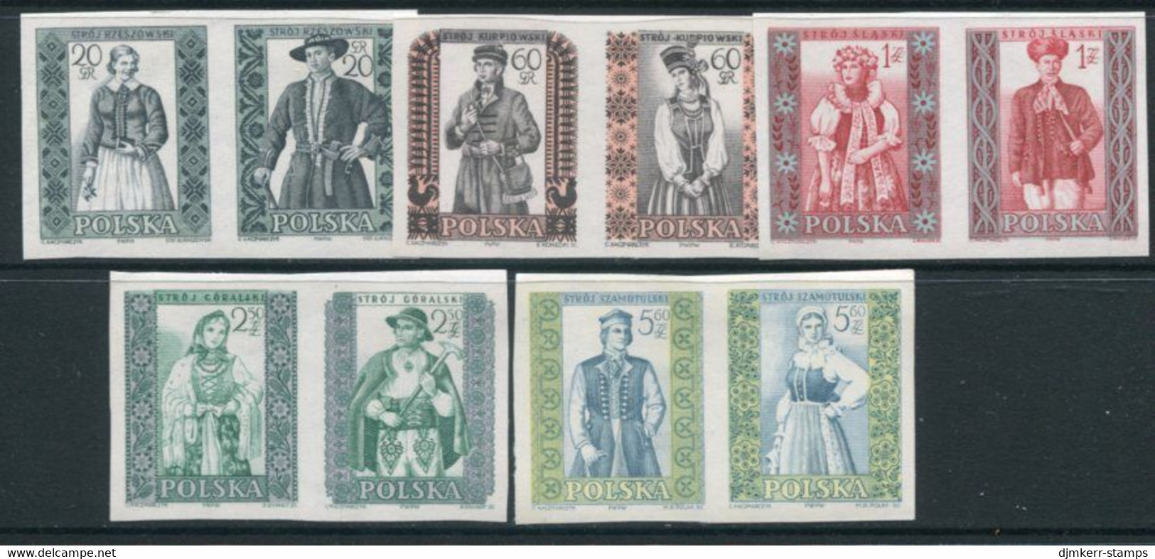 POLAND 1959 Regional Costumes I Imperforate MNH / **.  Michel 1138-47B - Unused Stamps