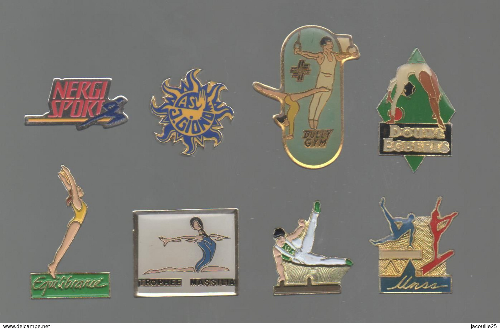 PINS PIN'S SPORTS  GYMNASTIQUE GYM NERGI GIONO DOLLY UNSS TROPHEE MASSILIA DOUWE EQUILIBRANCE  LOT 8 PINS - Gymnastique