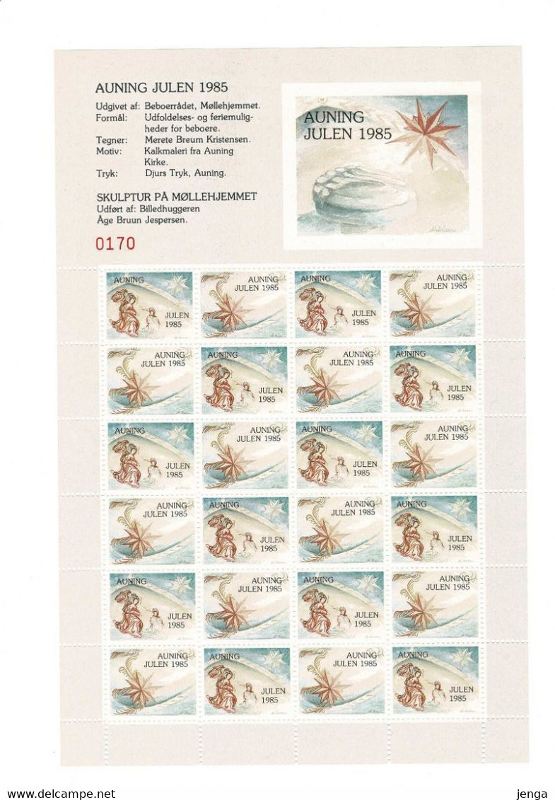 Denmark;  Local Christmas Seals; Auning;  1985 - 1988; 4 Full Sheets In Folders.  MH (*) Not Folded - Fogli Completi