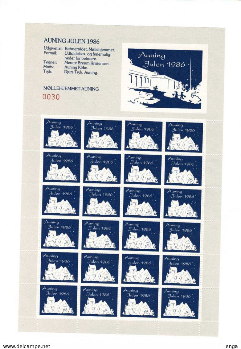 Denmark;  Local Christmas Seals; Auning;  1985 - 1988; 4 Full Sheets In Folders.  MH (*) Not Folded - Fogli Completi