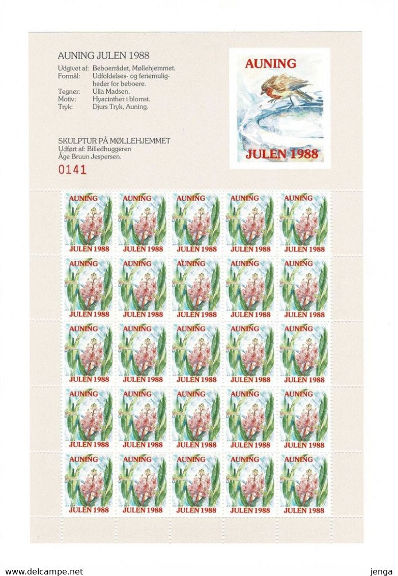 Denmark;  Local Christmas Seals; Auning;  1985 - 1988; 4 full sheets in folders.  MH (*) not folded