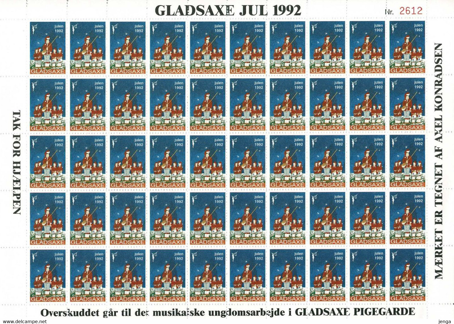 Denmark; Local Christmas Seals - Drum Majorettes Gladsaxe1992;  Full Sheet MNH(**), Not Folded, - Full Sheets & Multiples