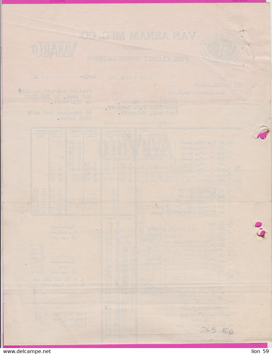 265166 / USA 1914 Fort Wayne, Indiana - VAN ARNAM MFG. CO. Makers Of Fine Closet Combinations , United States - United States