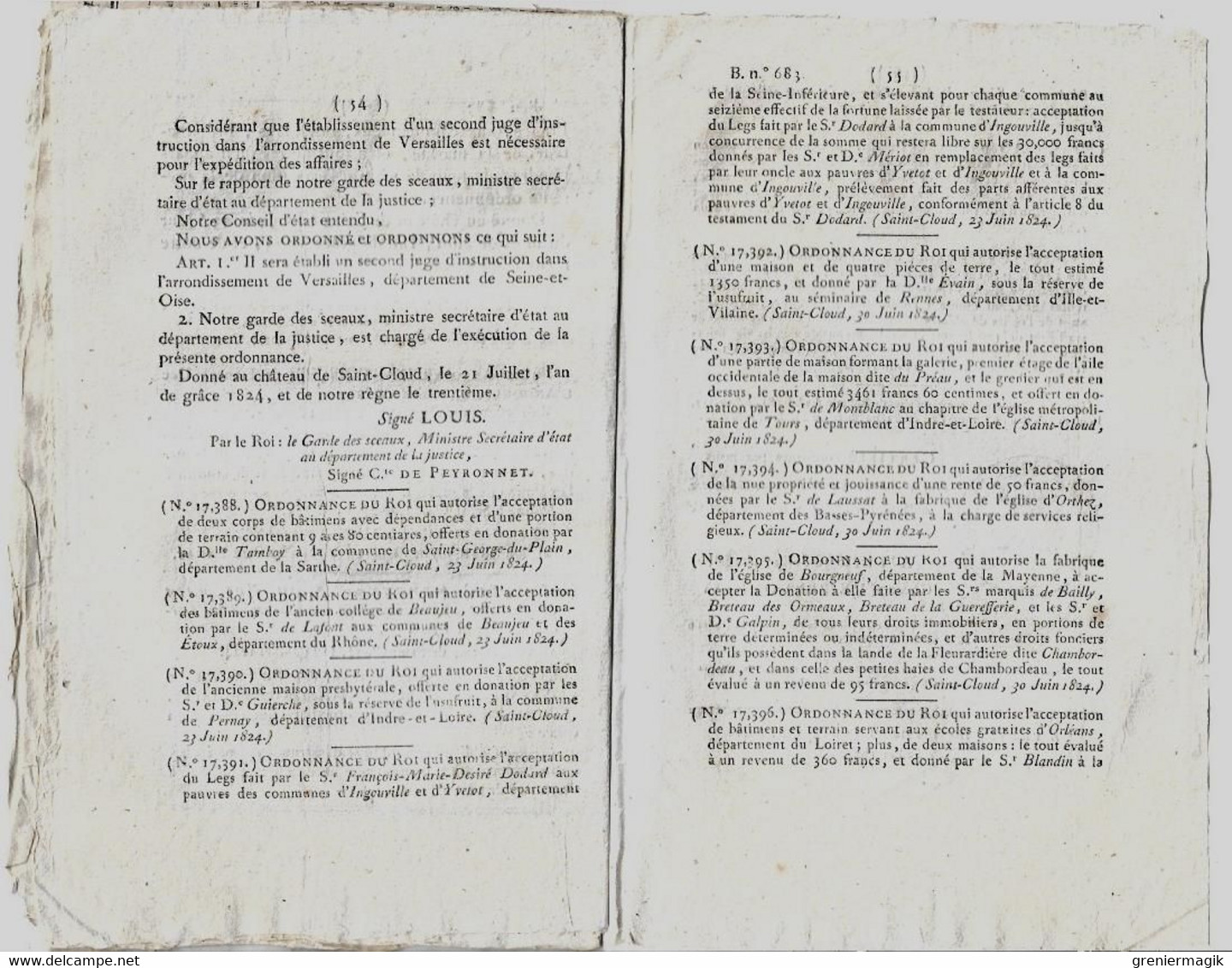 Bulletin des Lois N°683 1824 Composition des états-majors et équipages des vaisseaux, frégates bâtiments de la marine