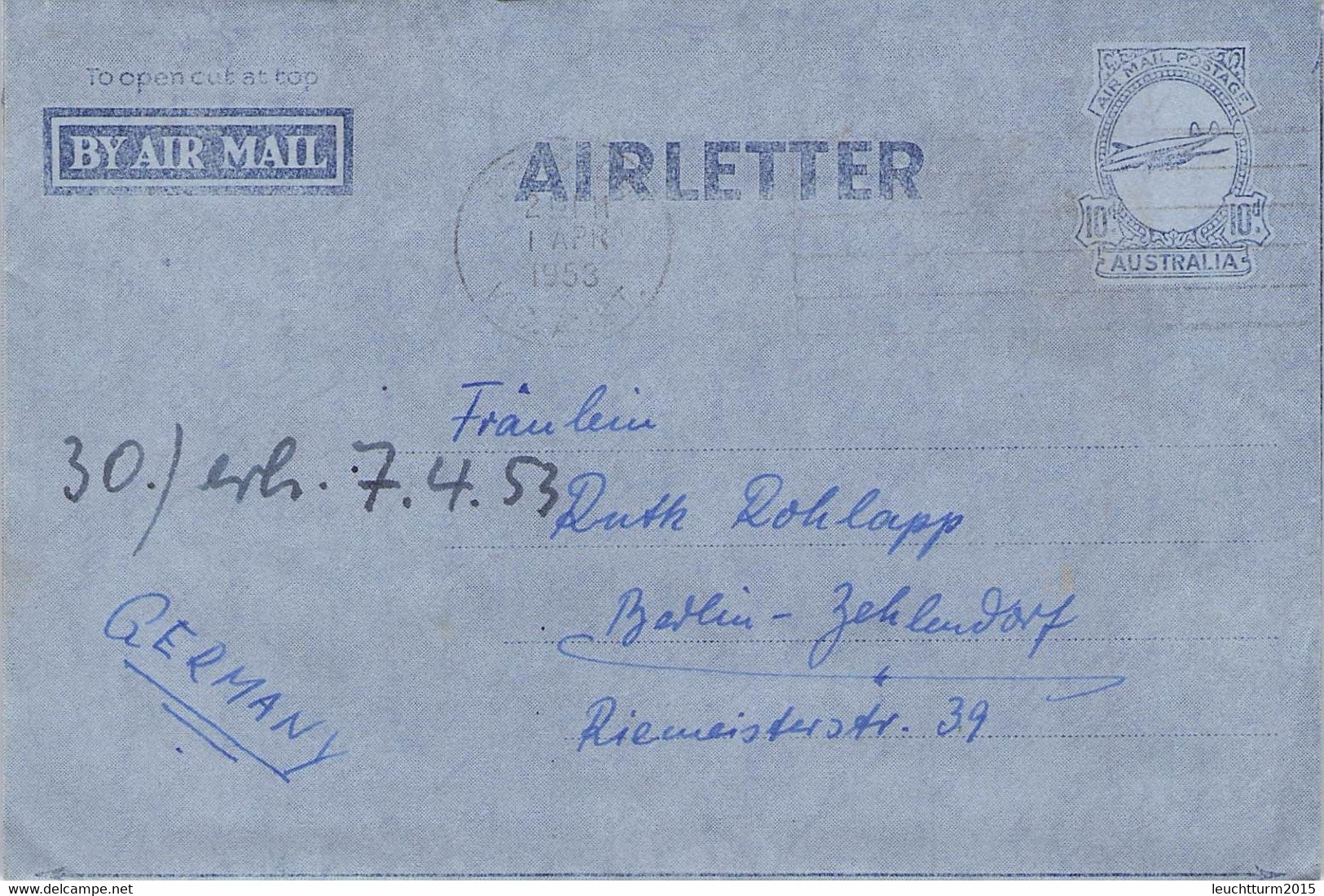 AUSTRALIA - AEROGRAMME 1953 > BERLIN / QF 363 - Luchtpostbladen