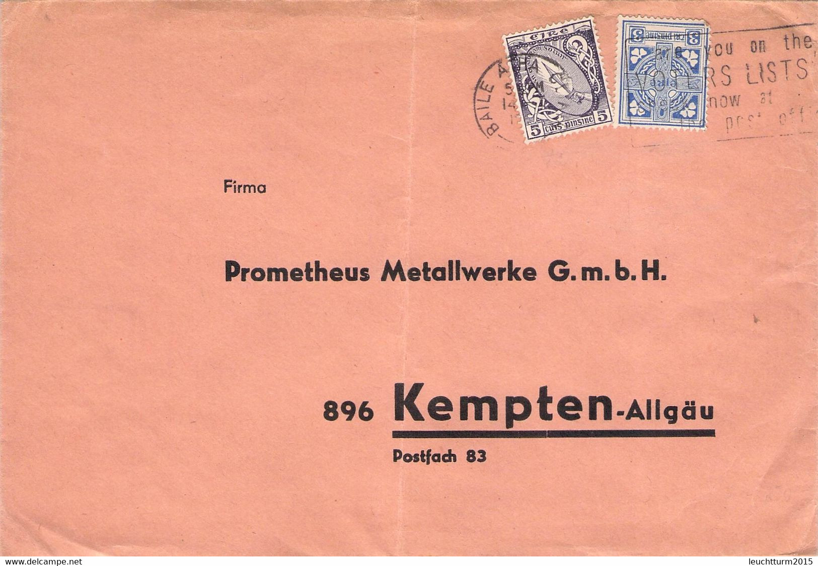 IRELAND - LETTER BAILE ATHA > KEMPTEN/DE / QF 364 - Cartas & Documentos