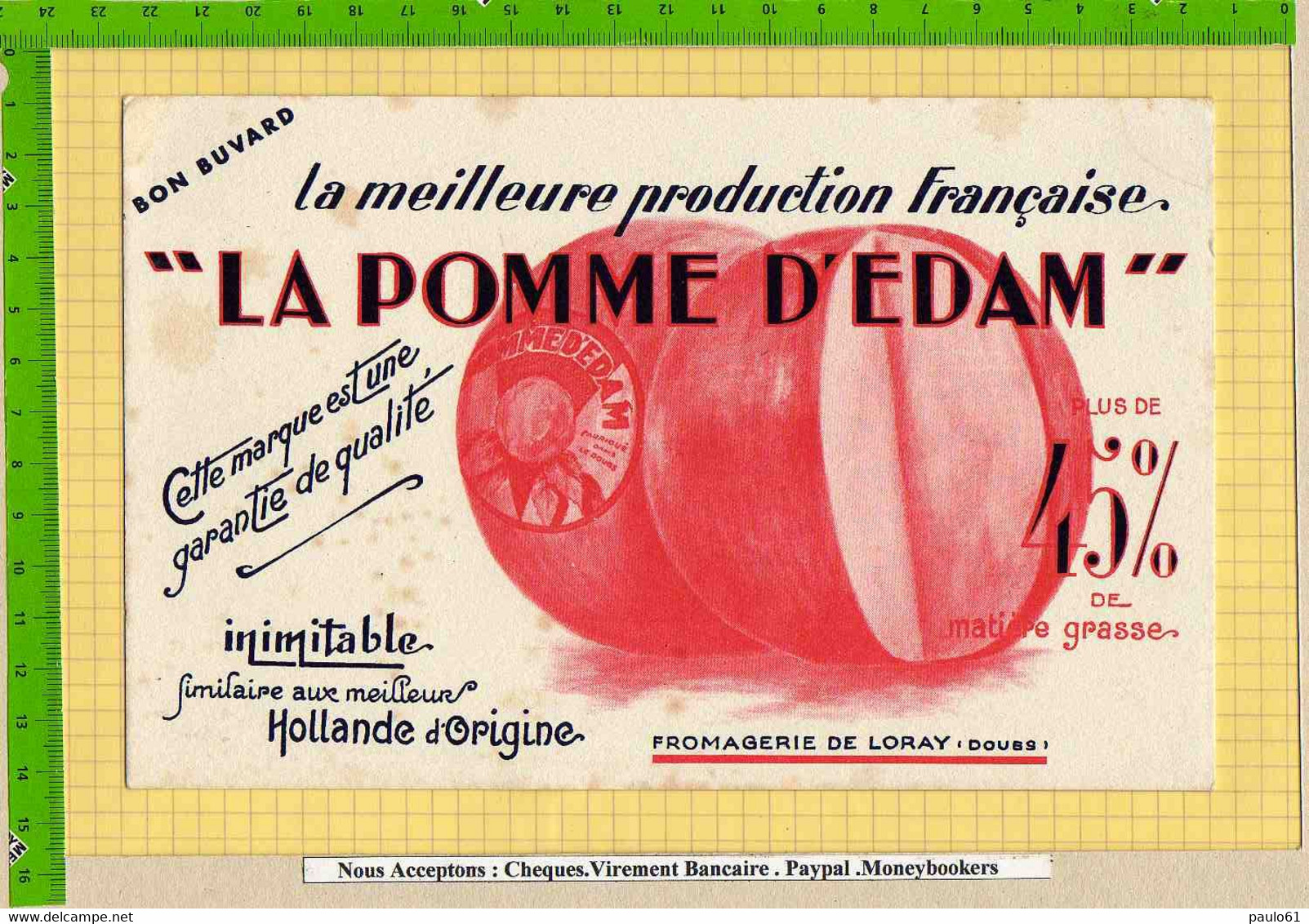 BUVARD  :  Production Française LA POMME D' EDAM  Fromagerie De LORAY DOUBS - Produits Laitiers