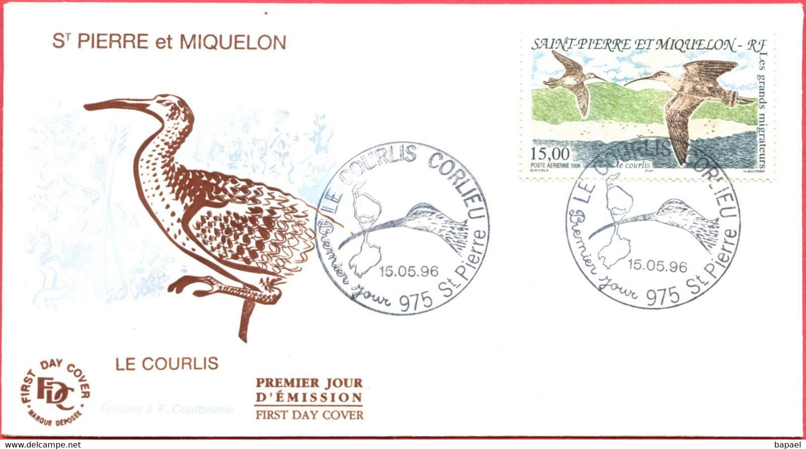 Env. FDC - Saint Pierre Et Miquelon (15-5-96) - Le Courlis - FDC