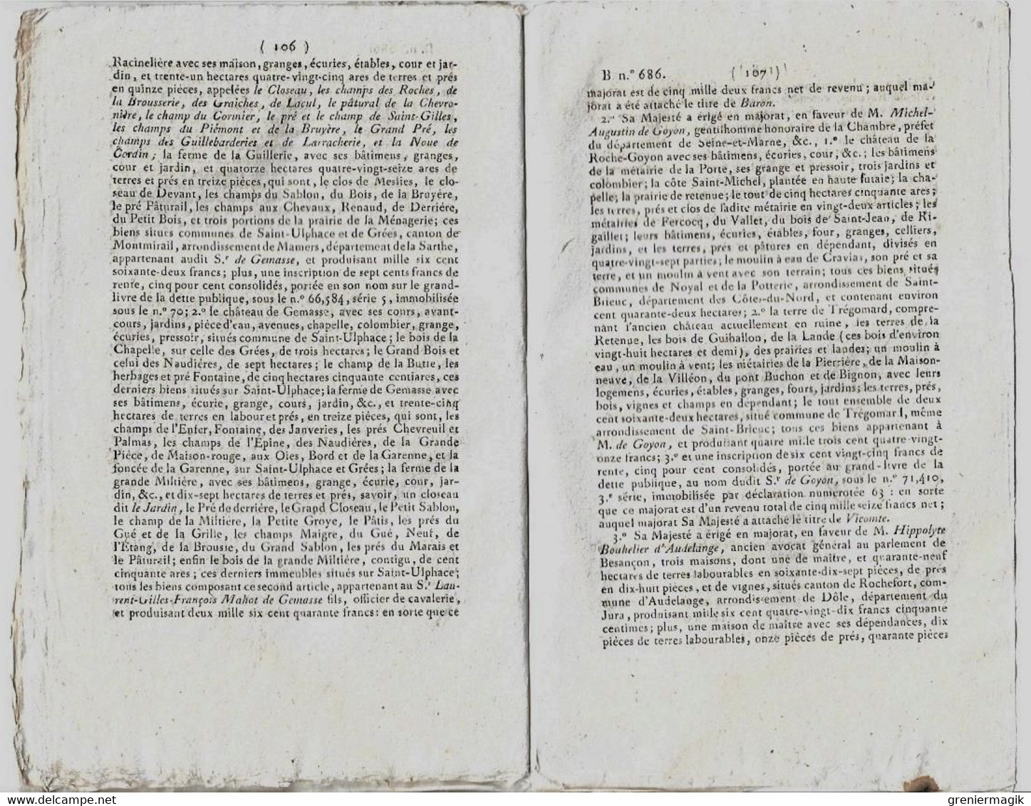 Bulletin des Lois N°686 1824 Fixation des dépenses et recettes 1825 (budget)/Indemnités aux juges greffiers.../Majorats