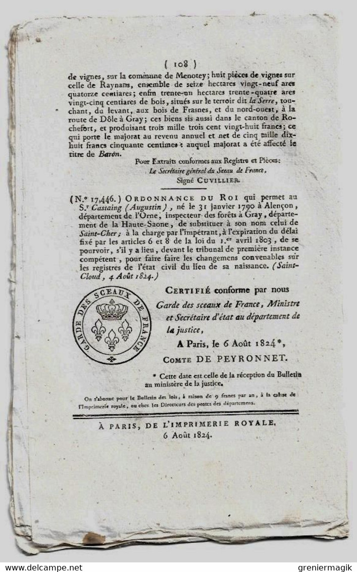 Bulletin des Lois N°686 1824 Fixation des dépenses et recettes 1825 (budget)/Indemnités aux juges greffiers.../Majorats