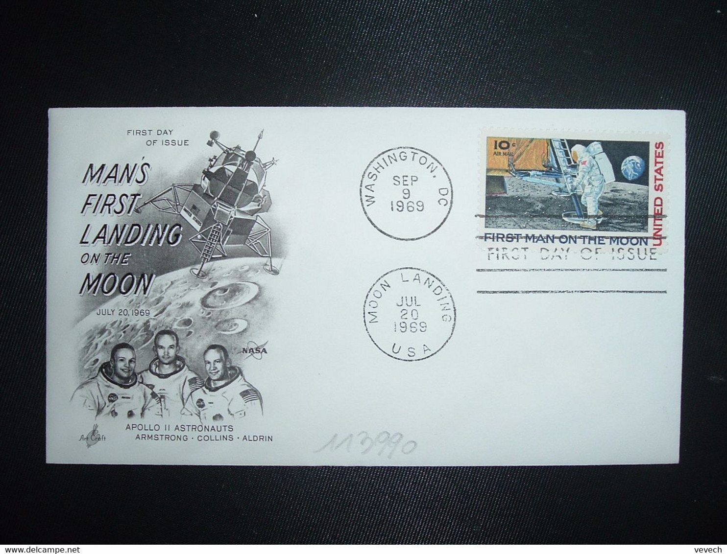 LETTRE TP FIRST MAN ON THE MOON 10c OBL.MEC. SEP 9 1969 WASHINGTON DC + JUL 20 1969 MOON LANDIN + FDC - América Del Norte