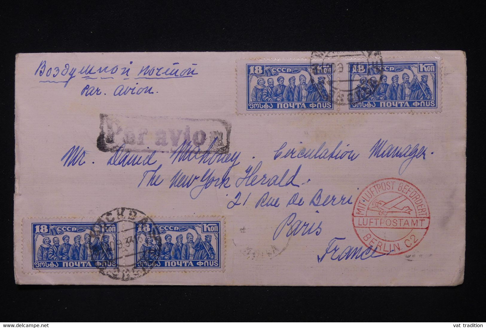 URSS - Enveloppe De Moscou  Pour Paris En 1933 Par Avion Via Berlin  - L 100815 - Cartas & Documentos