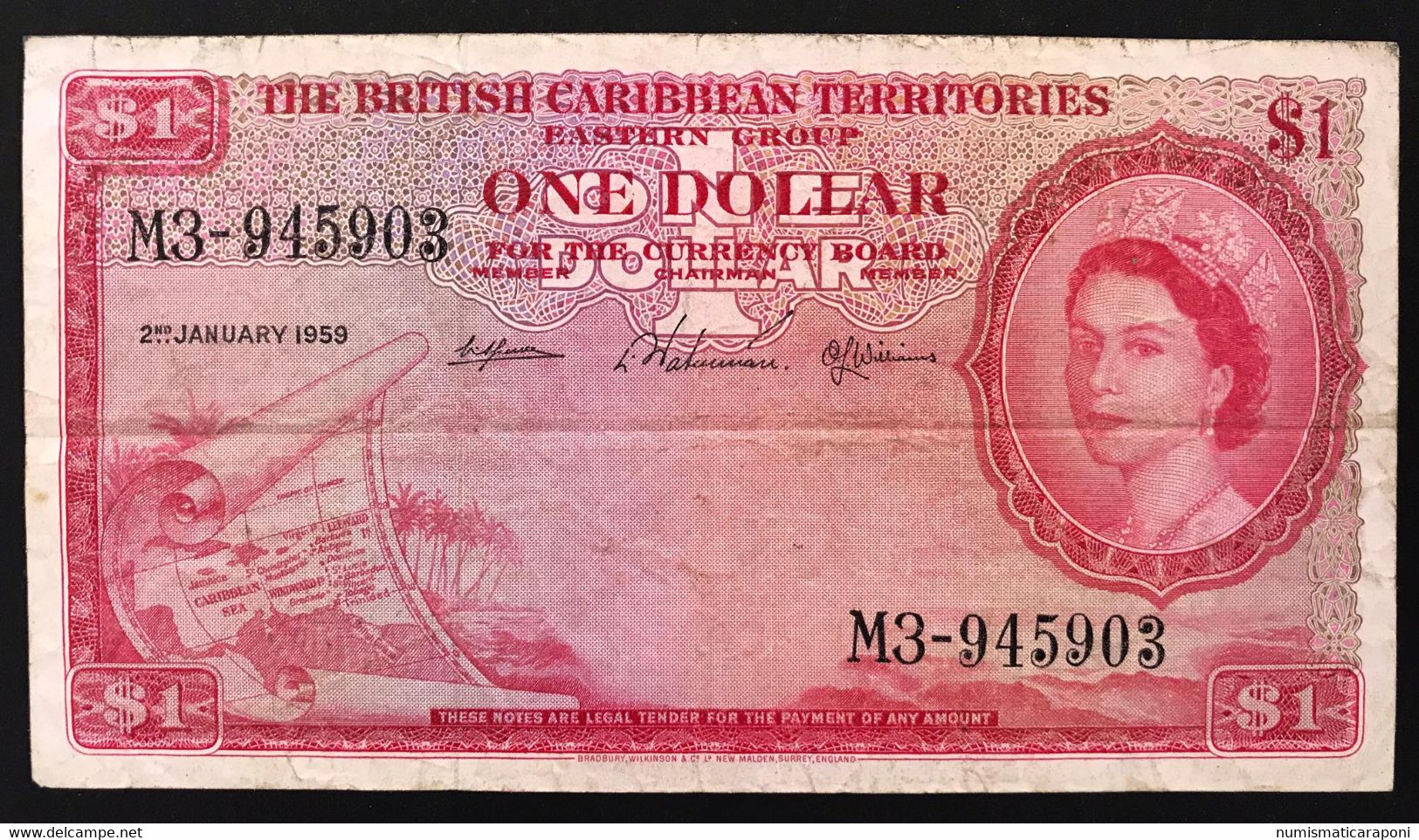 British Caribbean 1 $ Pick#7 1959 Bb Vf LOTTO 2242 - Guyana