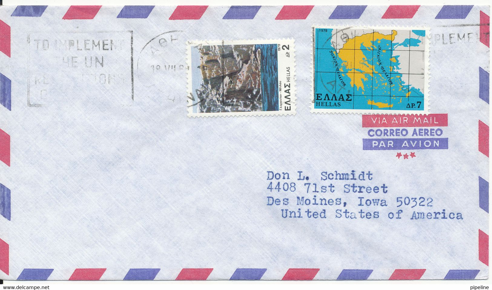 Greece Air Mail Cover Sent To USA  With MAP On The Stamp - Covers & Documents