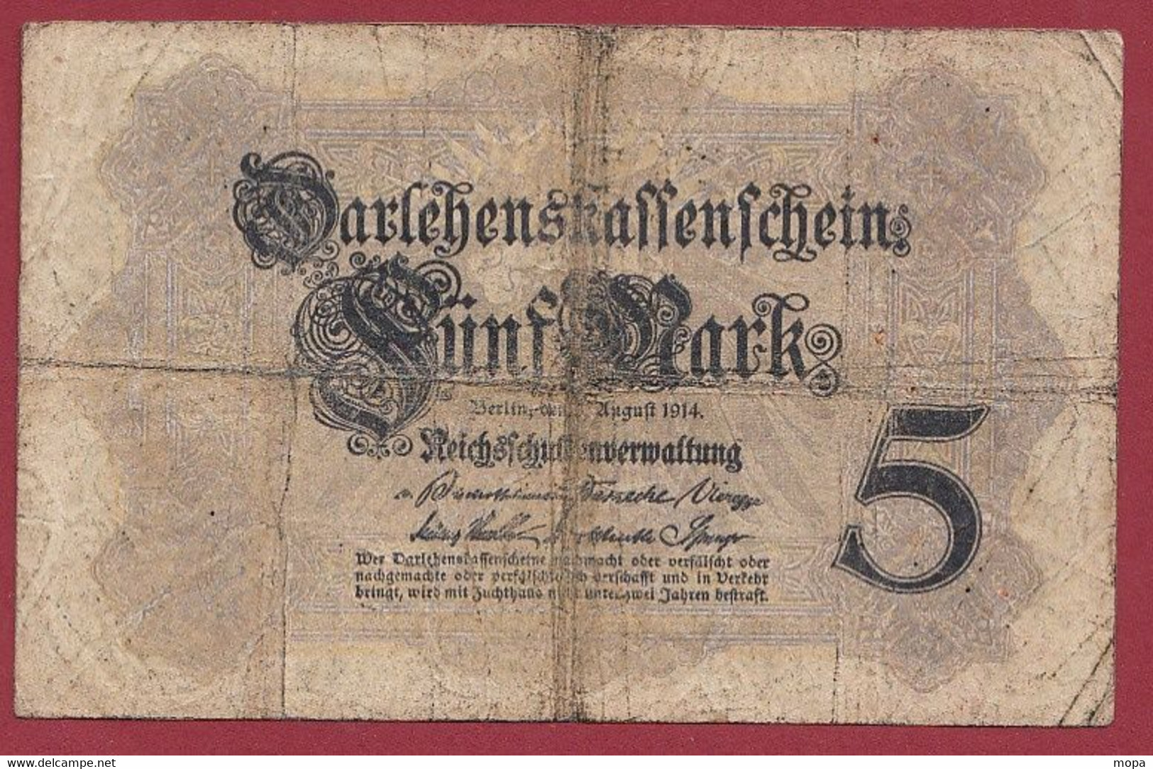Allemagne  5  Reichsmark 1914 Dans L 'état--  --(276) - 5 Mark
