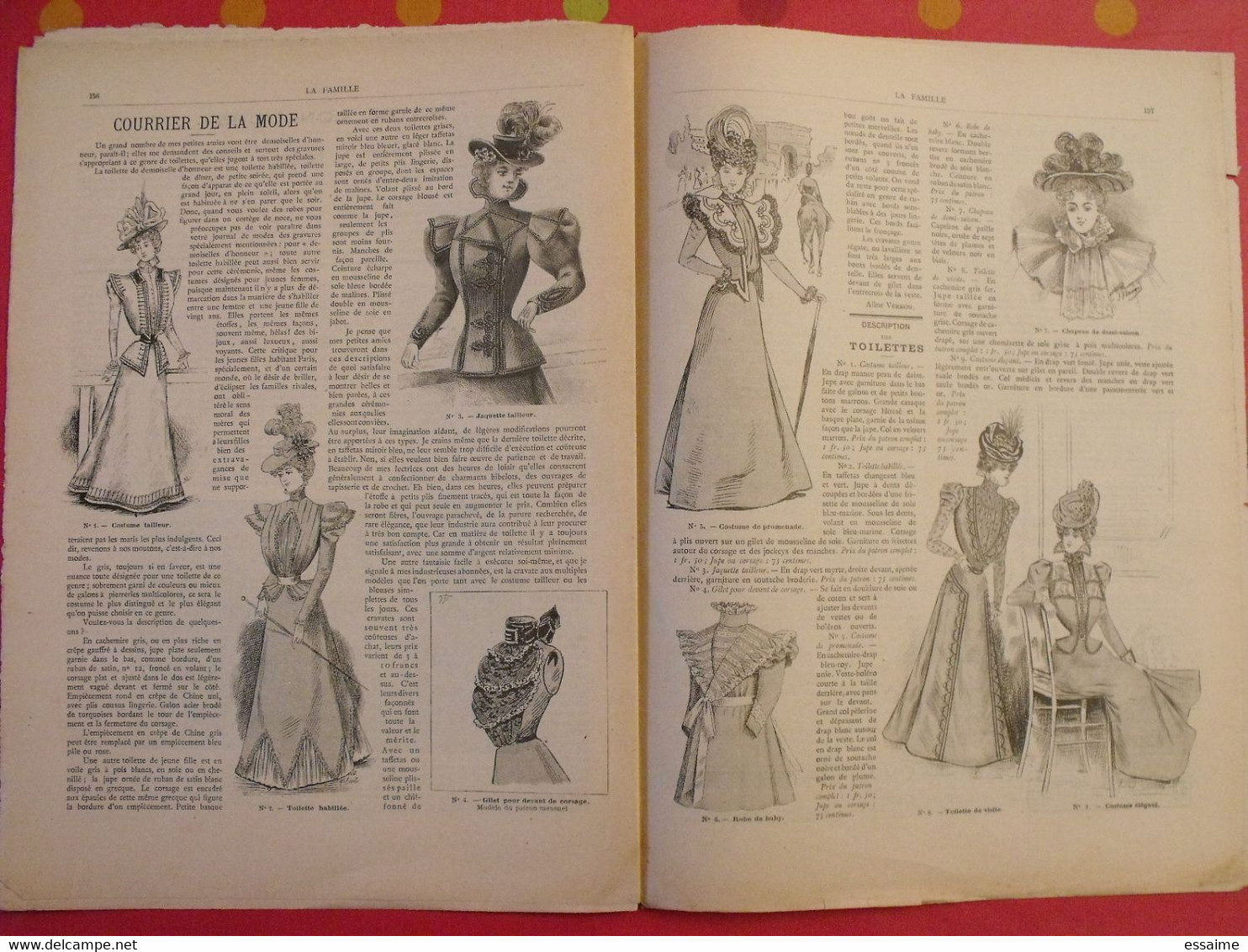 5 n° de "La famille" 1898. mode dentelle broderie gravures debrave landré le dru boyer-breton ruffe haquette landelle