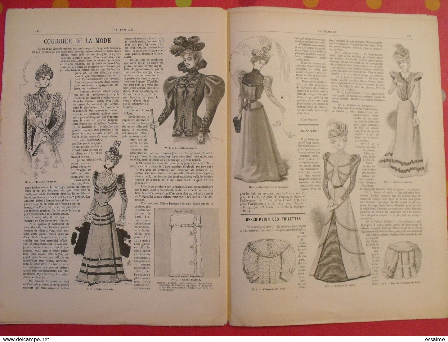 5 n° de "La famille" 1898. mode dentelle broderie gravures debrave landré le dru boyer-breton ruffe haquette landelle