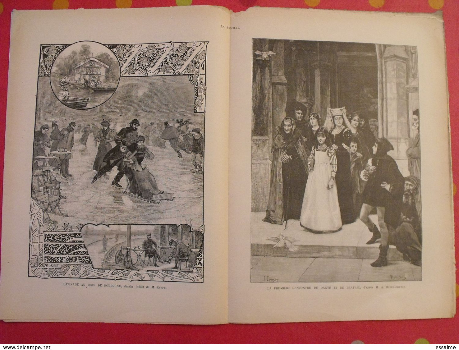 5 n° de "La famille" 1898. mode dentelle broderie gravures debrave landré le dru boyer-breton ruffe haquette landelle