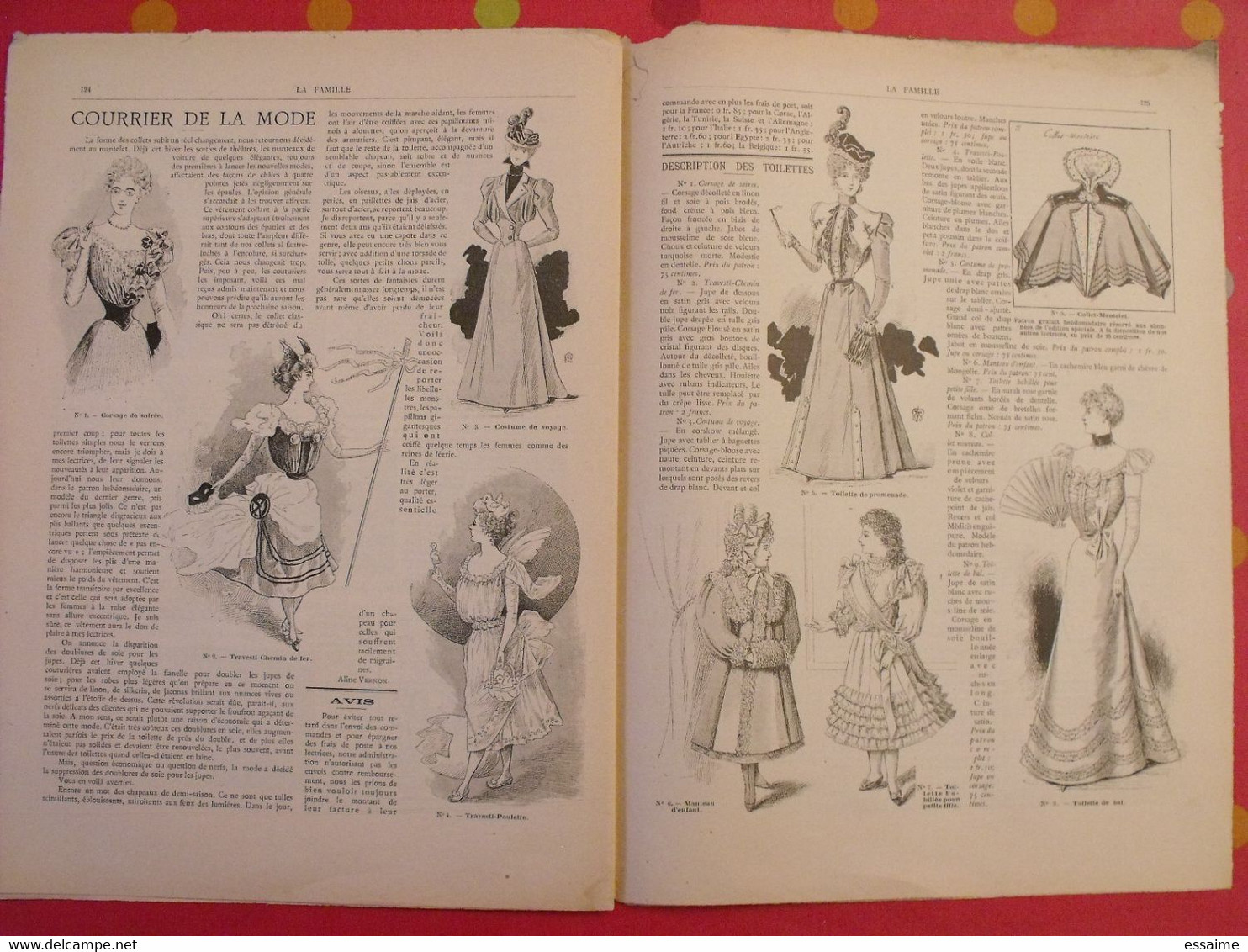 5 n° de "La famille" 1898. mode dentelle broderie gravures debrave landré le dru boyer-breton ruffe haquette landelle