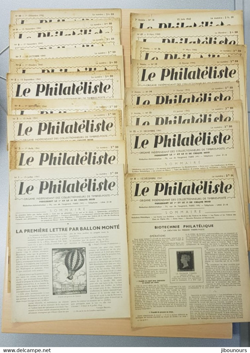 Le Philatéliste 18 Numéros De 1941 Et 1942 + Feuille De Présentation De La Revue Timbres 2 ème Guerre Mondiale Pétain - Français (àpd. 1941)