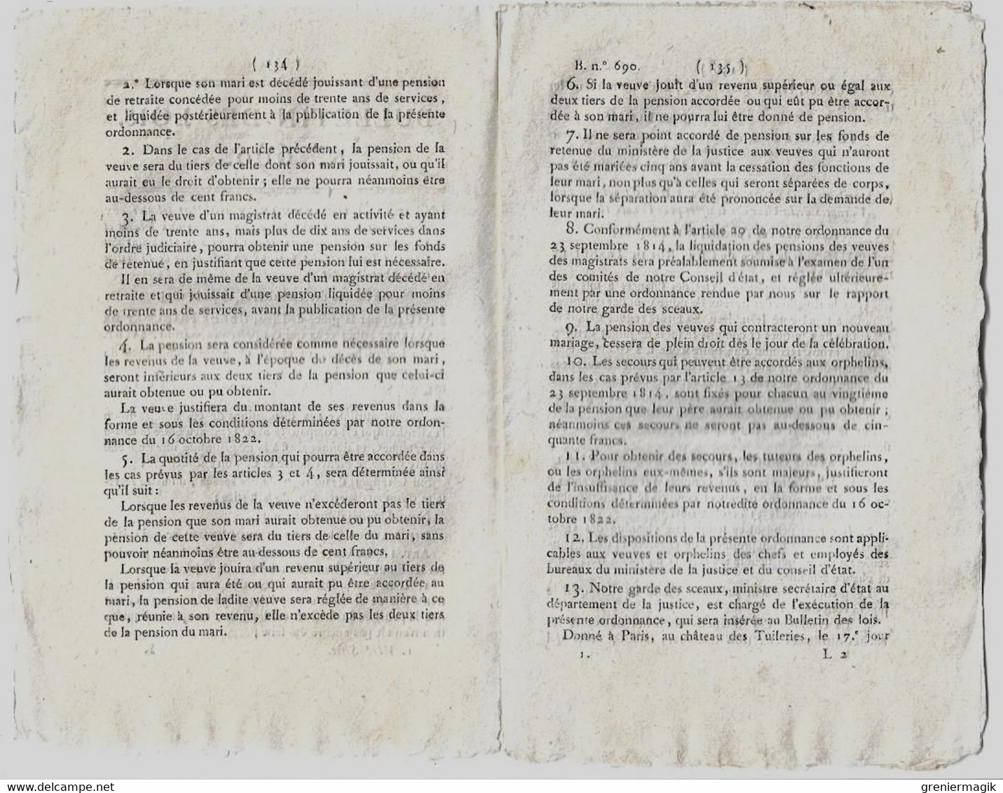 Bulletin Des Lois N°690 1824 Pensions Et Secours Aux Veuves Et Orphelins Des Magistrats.../Avoués Tribunal De Provins - Decreti & Leggi