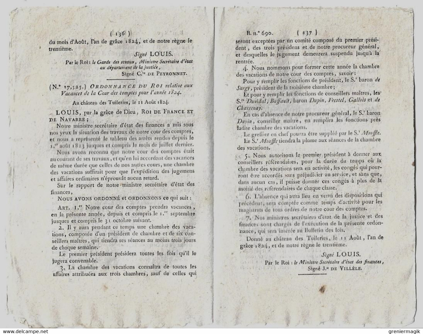 Bulletin Des Lois N°690 1824 Pensions Et Secours Aux Veuves Et Orphelins Des Magistrats.../Avoués Tribunal De Provins - Décrets & Lois