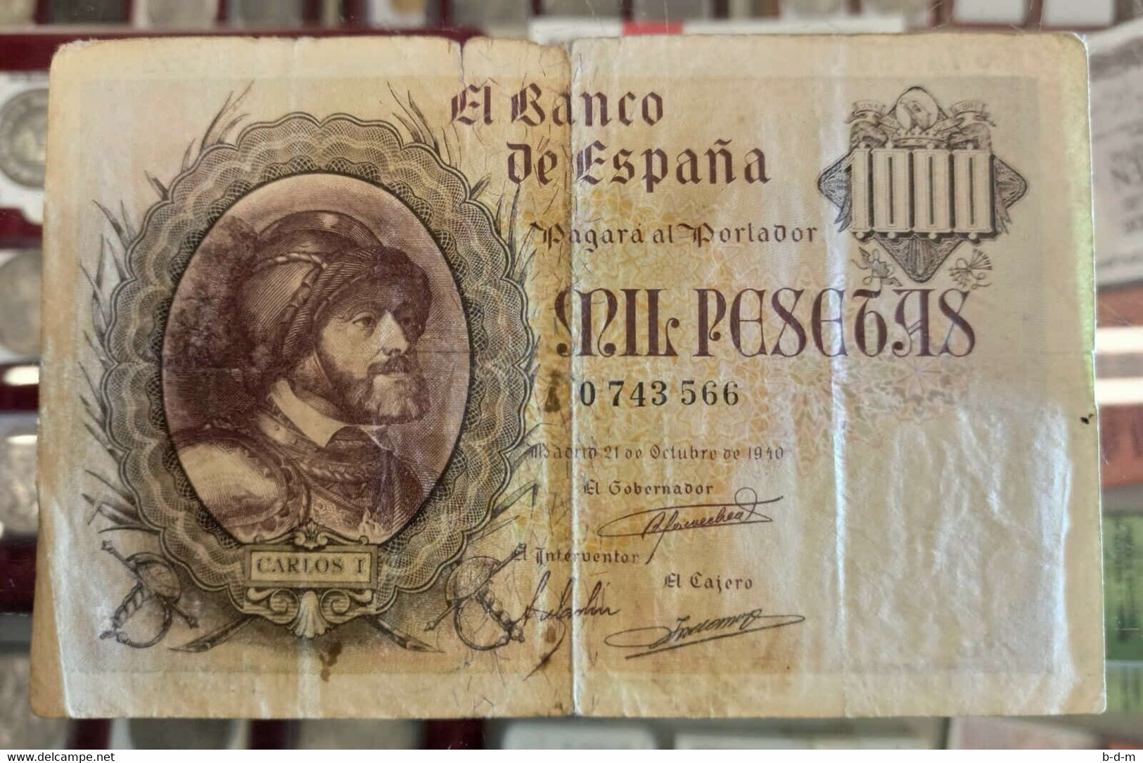 España Spain 1000 Pesetas Carlos I 1940 Pick 125 BC F - 1000 Pesetas