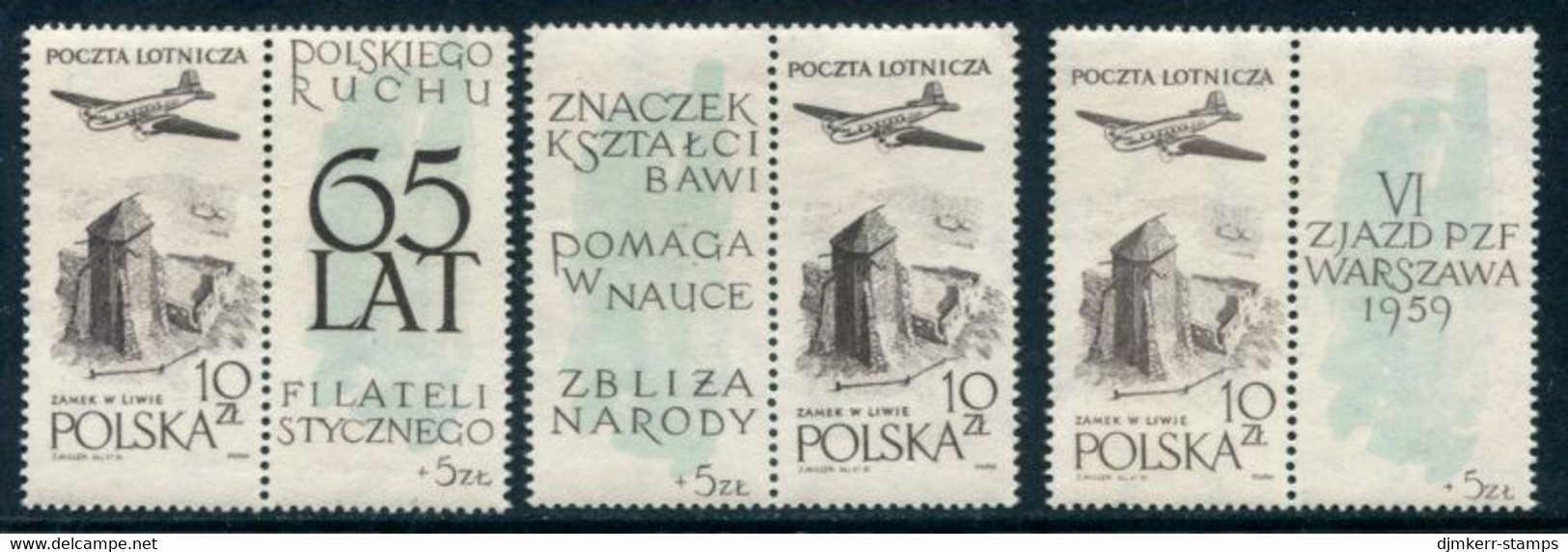 POLAND 1959 Anniversary Of Philatelic Movement Set Of Three Labels MNH / **.  Michel 1101 Zf - Unused Stamps