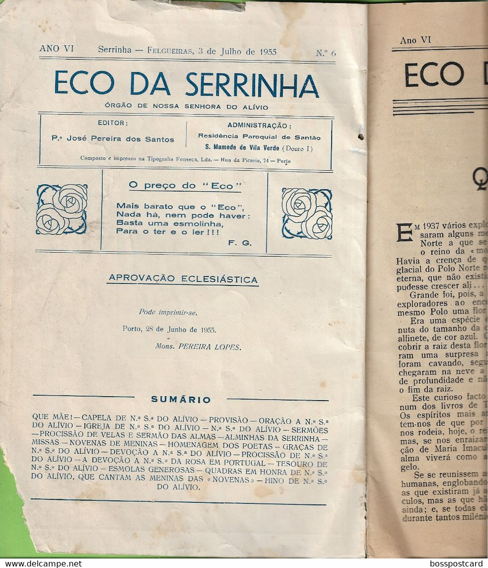 Felgueiras - Eco Da Serrinha De 3 De Julho De 1955 - Portugal (danificado) - Allgemeine Literatur