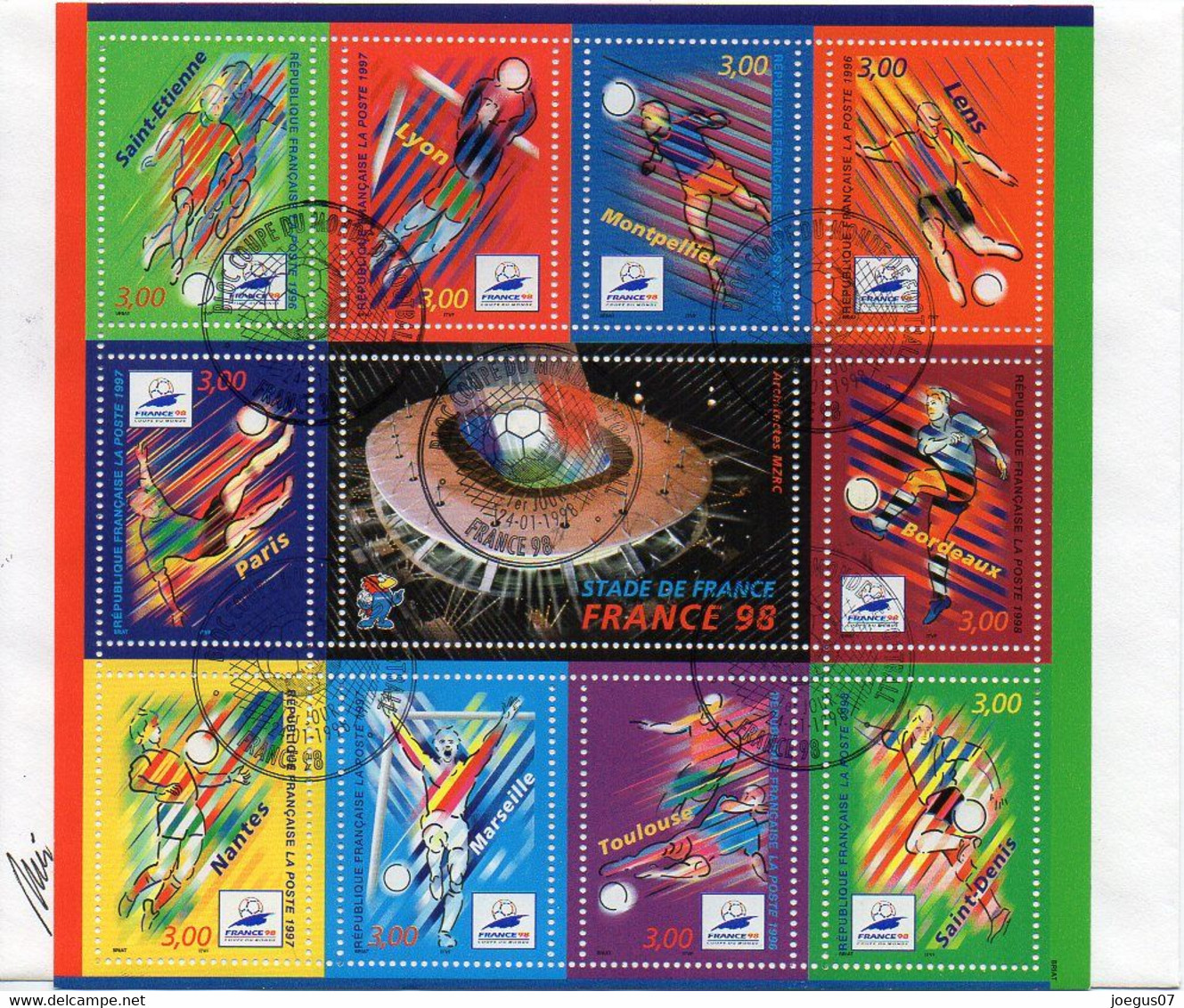 Enveloppe STADE DE FRANCE 98 - 10 Timbres Oblitérés Sur Une Enveloppe - TBE - Lettres & Documents