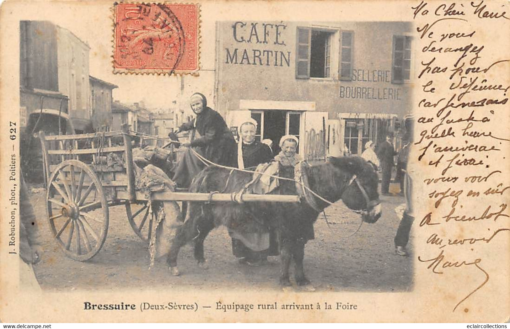 Bressuire         79         Equipage Rural Arrivant à La Foire.   Attelage D'âne. .voir Scan) - Bressuire