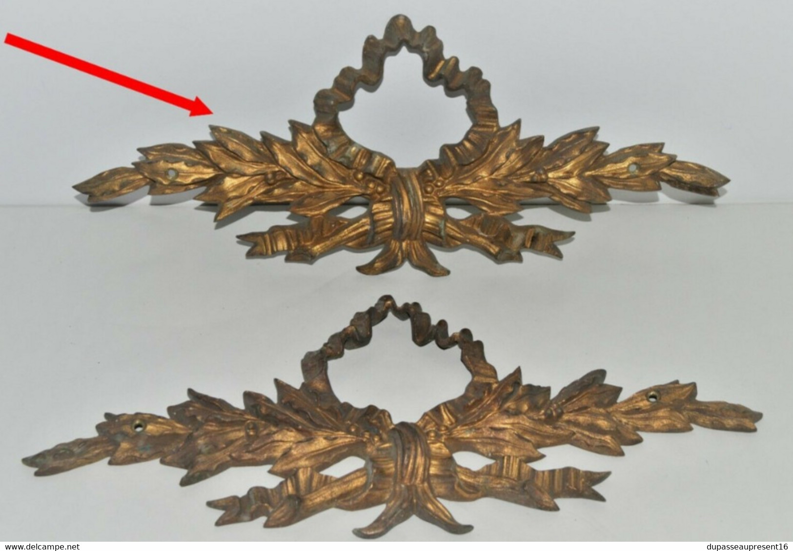 SUPERBE ANCIEN IMPORTANT BRONZE D AMEUBLEMENT NOEUD FEUILLES FLEURS DE LAURIER COLLECTION DECO MEUBLE ANCIEN